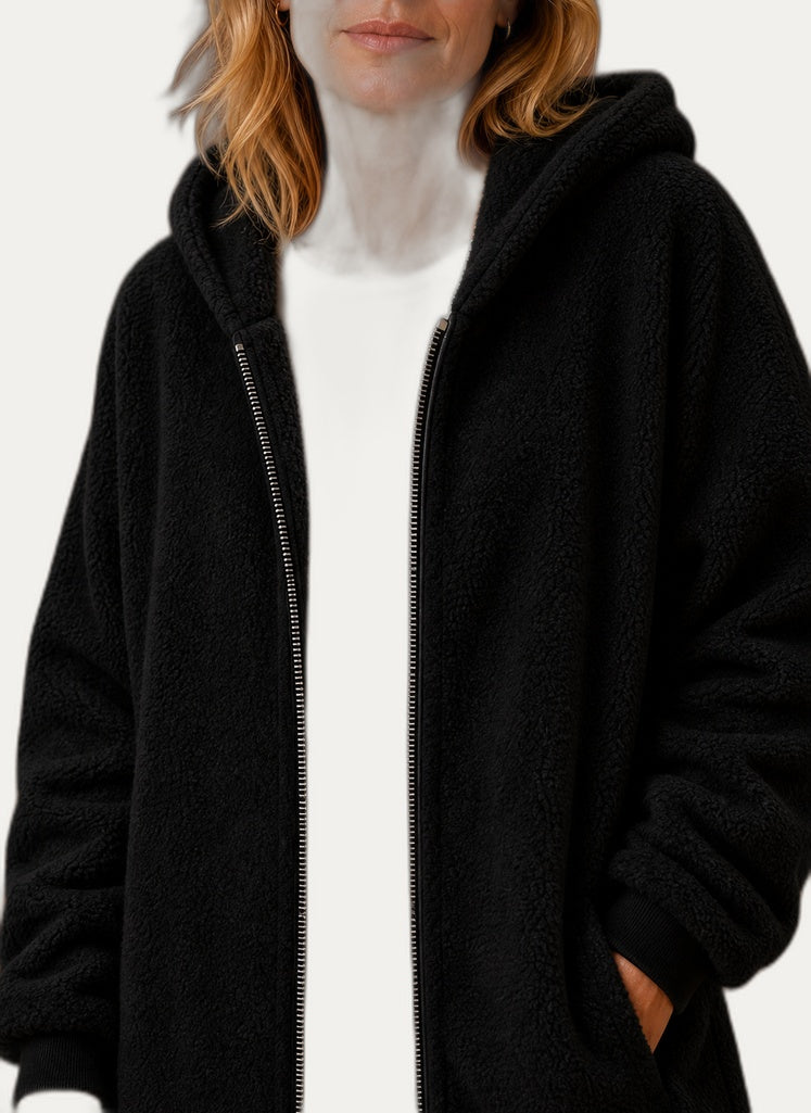 Veste hivernale en fleece pour femme avec capuchon