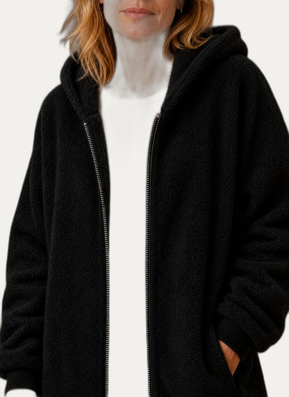 Veste hivernale en fleece pour femme avec capuchon