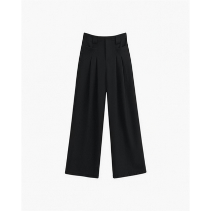 pantalon tailleur femme jambe large taille haute, vue de face