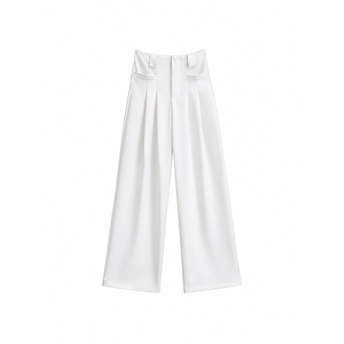 Pantalon tailleur femme jambe large blanc, vue à plat de face
