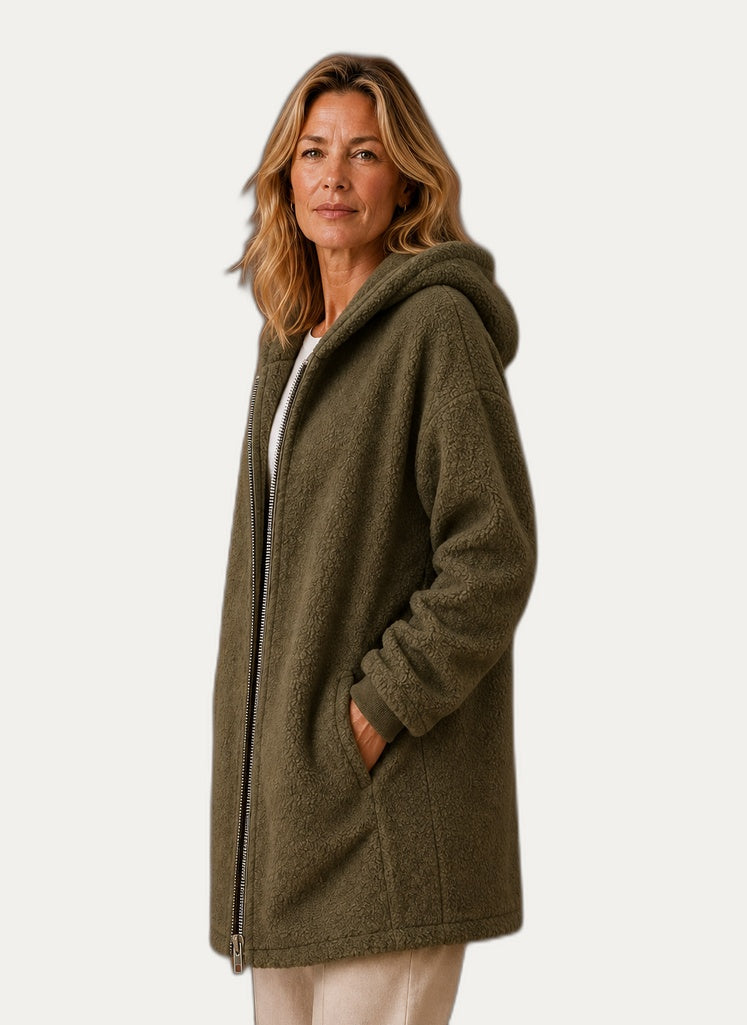 Veste hivernale en fleece pour femme avec capuchon