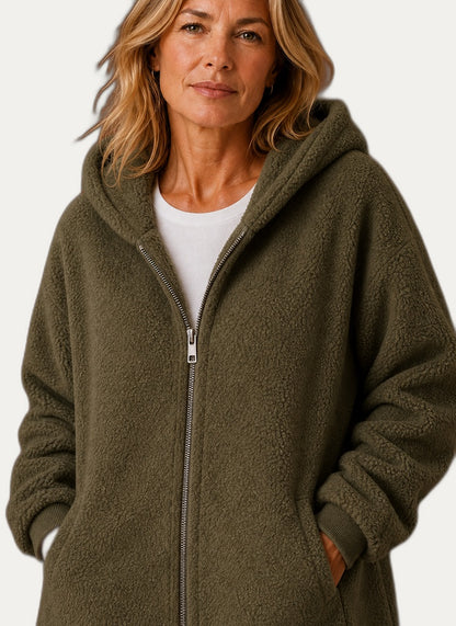Veste hivernale en fleece pour femme avec capuchon