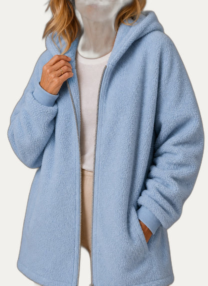 Veste hivernale en fleece pour femme avec capuchon