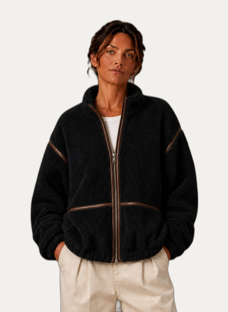 Veste en fleece Sherpa pour femme - Coupe décontractée avec capuchon
