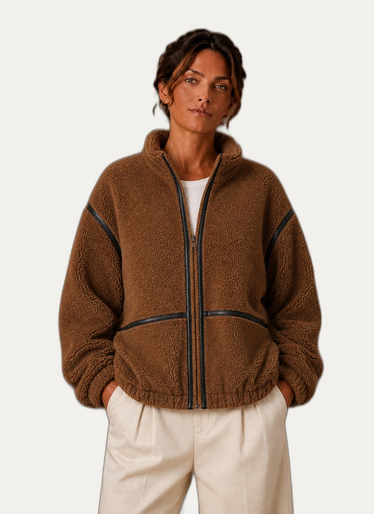 Veste en fleece Sherpa pour femme - Coupe décontractée avec capuchon