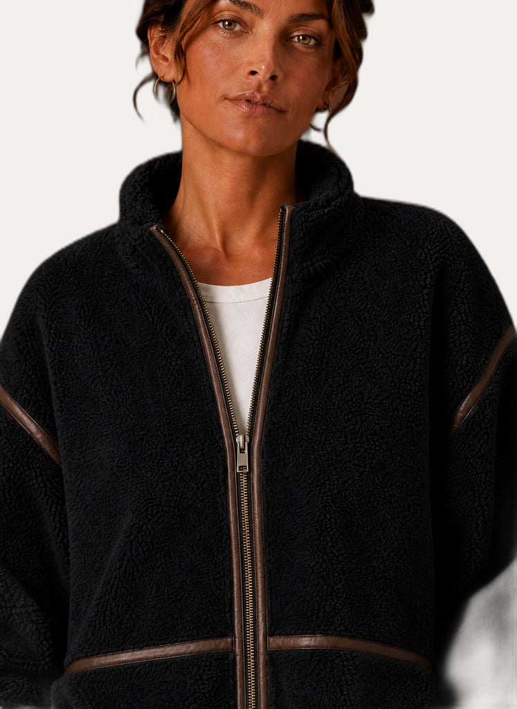 Veste en fleece Sherpa pour femme - Coupe décontractée avec capuchon