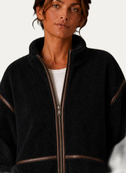 Veste en fleece Sherpa pour femme - Coupe décontractée avec capuchon