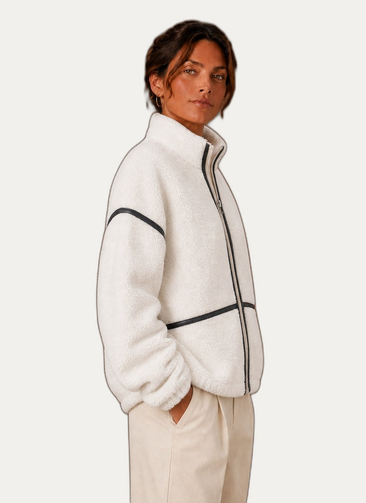 Veste en fleece Sherpa pour femme - Coupe décontractée avec capuchon