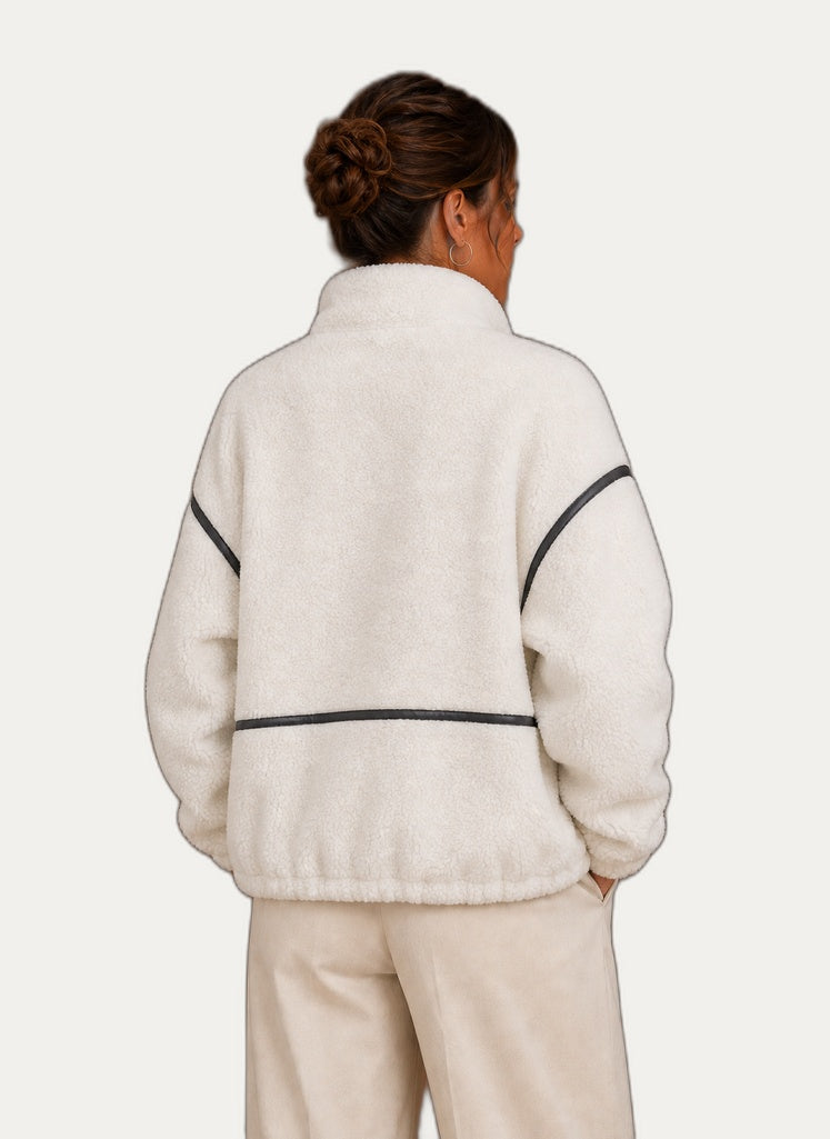 Veste en fleece Sherpa pour femme - Coupe décontractée avec capuchon