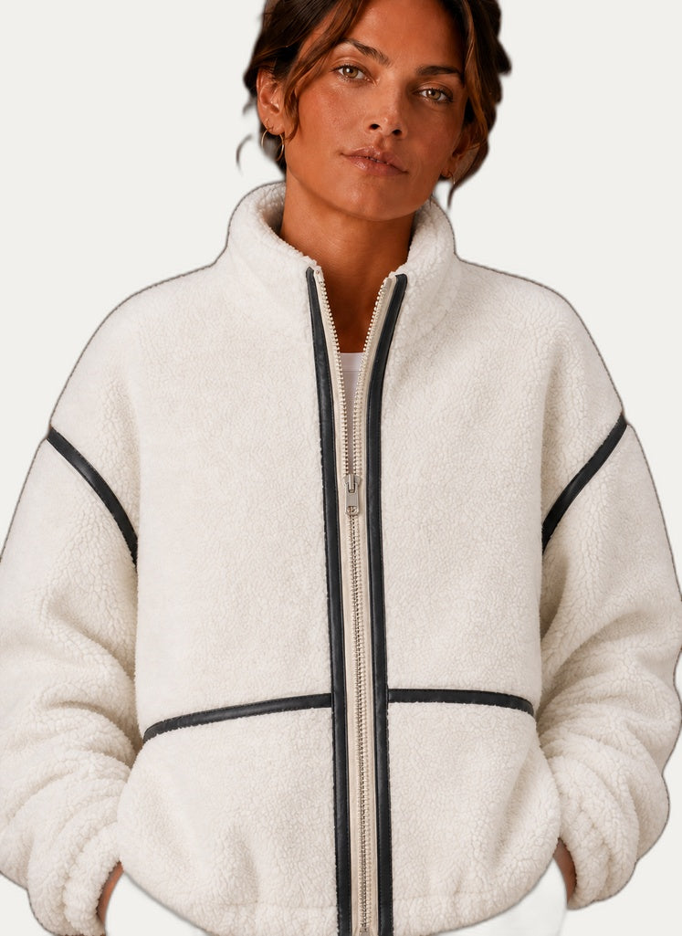 Veste en fleece Sherpa pour femme - Coupe décontractée avec capuchon