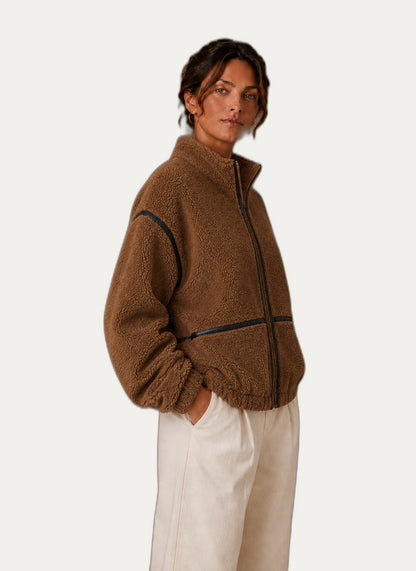 Veste en fleece Sherpa pour femme - Coupe décontractée avec capuchon