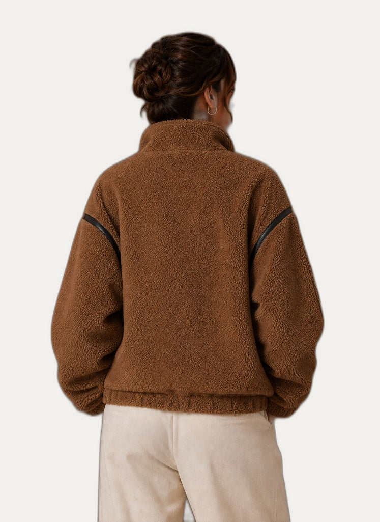 Veste en fleece Sherpa pour femme - Coupe décontractée avec capuchon