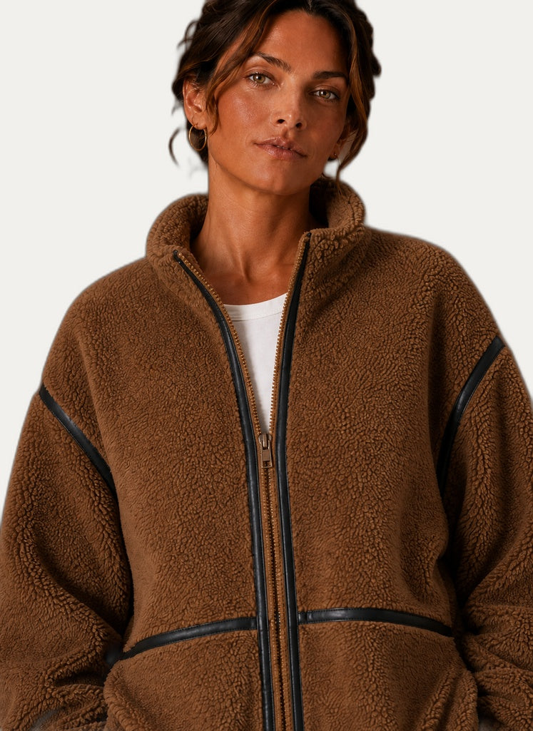 Veste en fleece Sherpa pour femme - Coupe décontractée avec capuchon