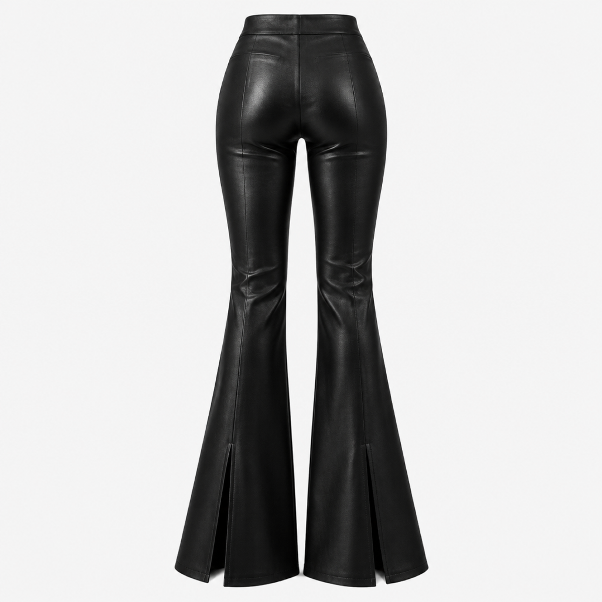 Pantalon flare femme taille haute effet enduit avec fente, vue de dos