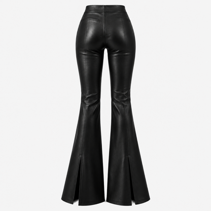 Pantalon flare femme taille haute effet enduit avec fente, vue de dos