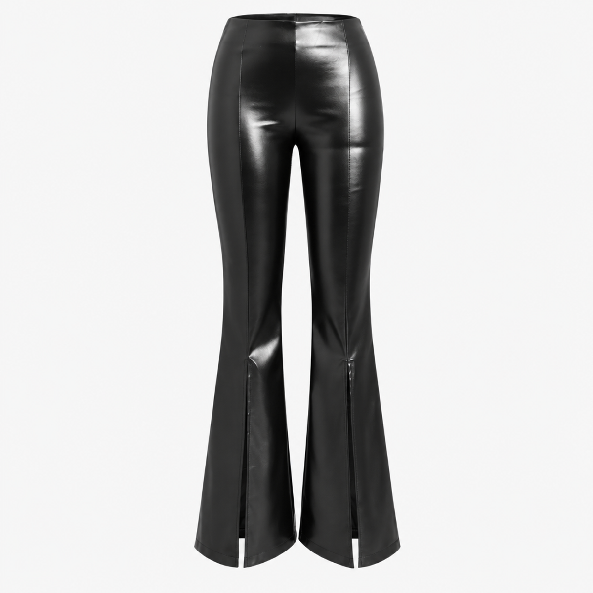 Pantalon flare femme taille haute effet enduit avec fente, vue de côté