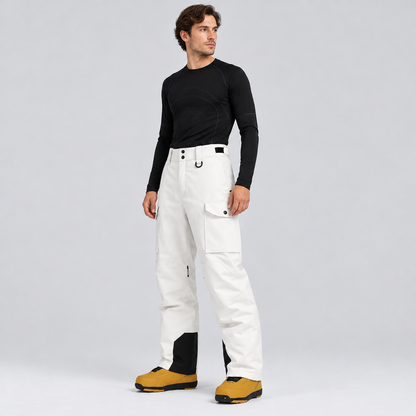 Pantalon de ski cargo homme multipoches — Blanc Cassé, vue de profil