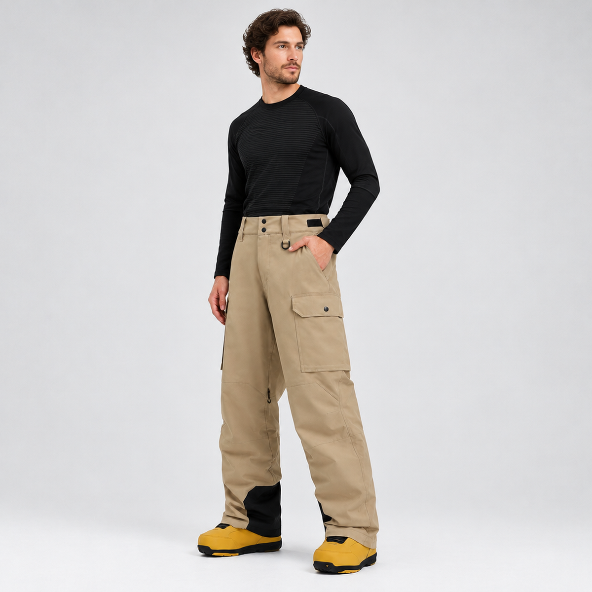 Pantalon de ski cargo homme multipoches — Kaki, vue de profil