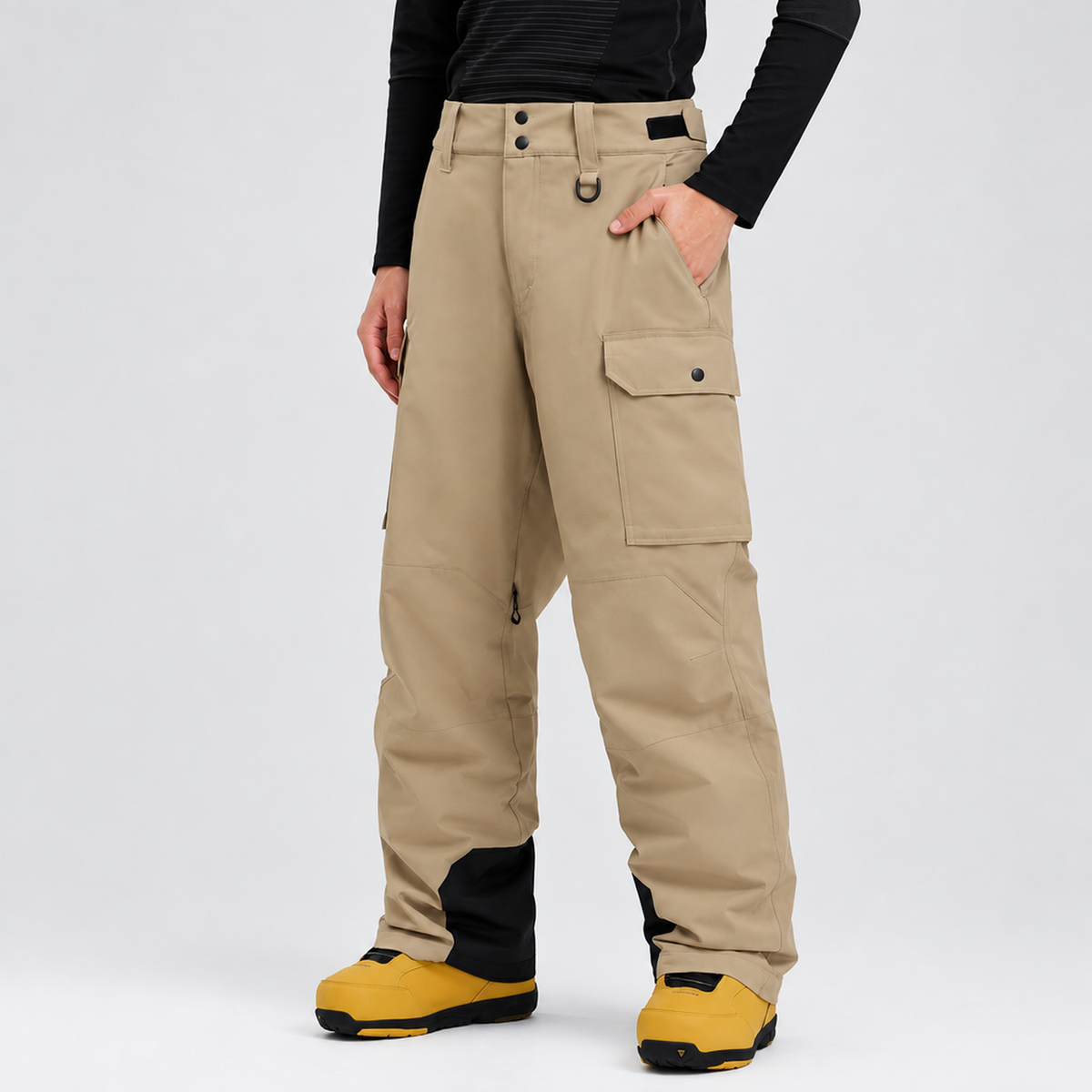 Pantalon de ski cargo kaki avec empiècements noirs à la cheville