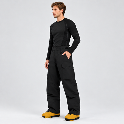 Pantalon de ski cargo homme multipoches — Noir, vue de profil