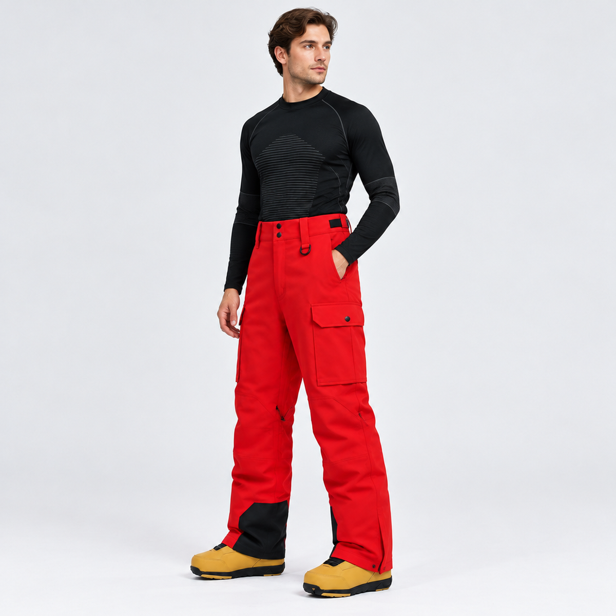 Pantalon de ski cargo homme multipoches — Rouge, vue de profil