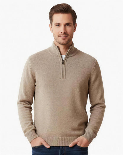 Pull Homme Demi-Zip Maille Premium - Beige