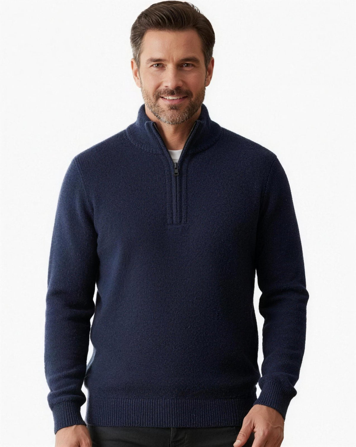 Pull Homme Demi-Zip Maille Premium - Marine