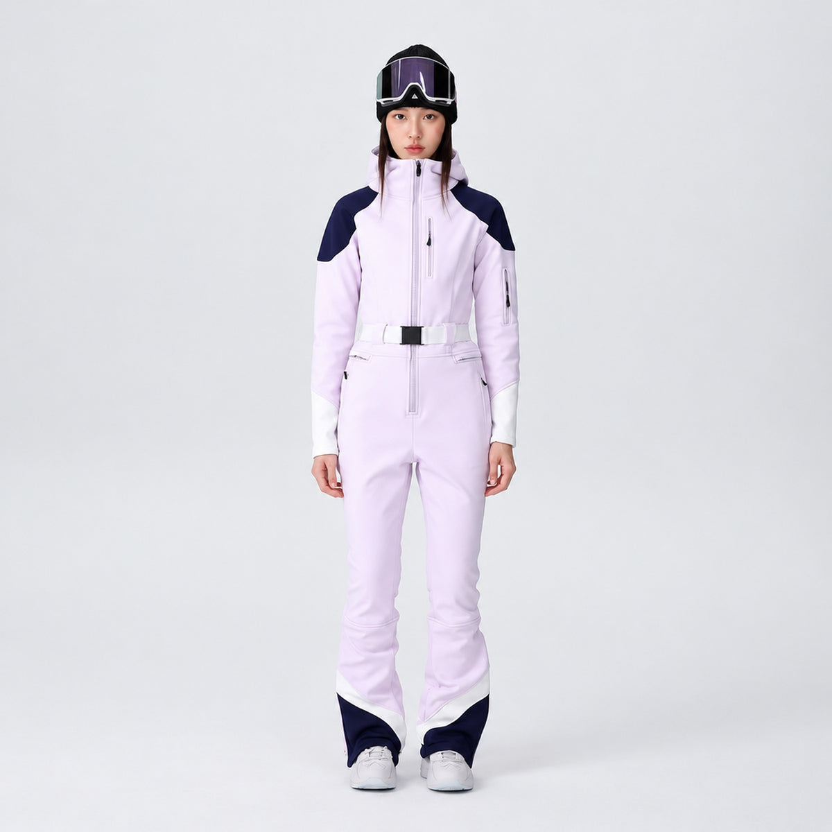 Combinaison de ski femme rose pâle, vue complète de face