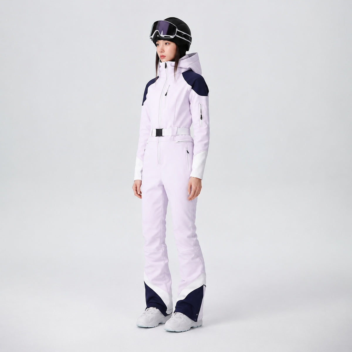 Combinaison de ski femme rose pâle, vue de trois-quarts