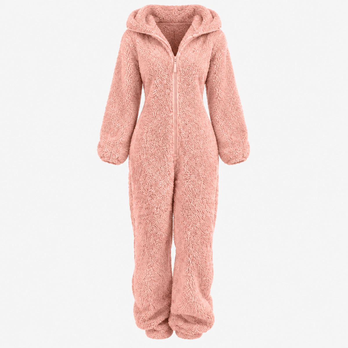 Combinaison polaire femme rose, vue studio de face avec fermeture éclair