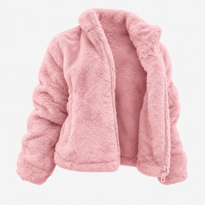 Veste oversize femme fausse fourrure rose, vue de face