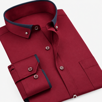 Chemise homme coton manches longues coupe ajustée, coloris rouge