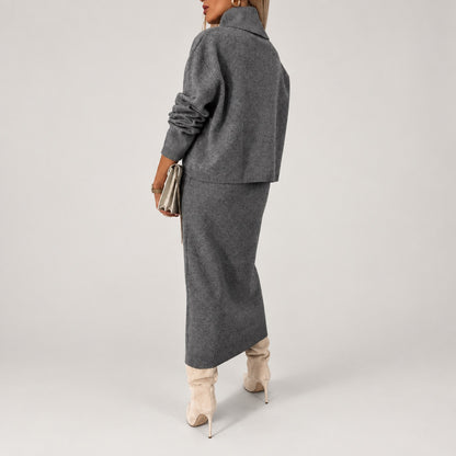 Ensemble robe pull femme gris anthracite – vue de dos