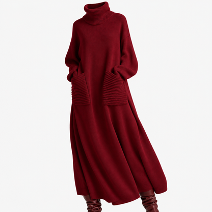 Robe maxi en maille bordeaux, vue studio