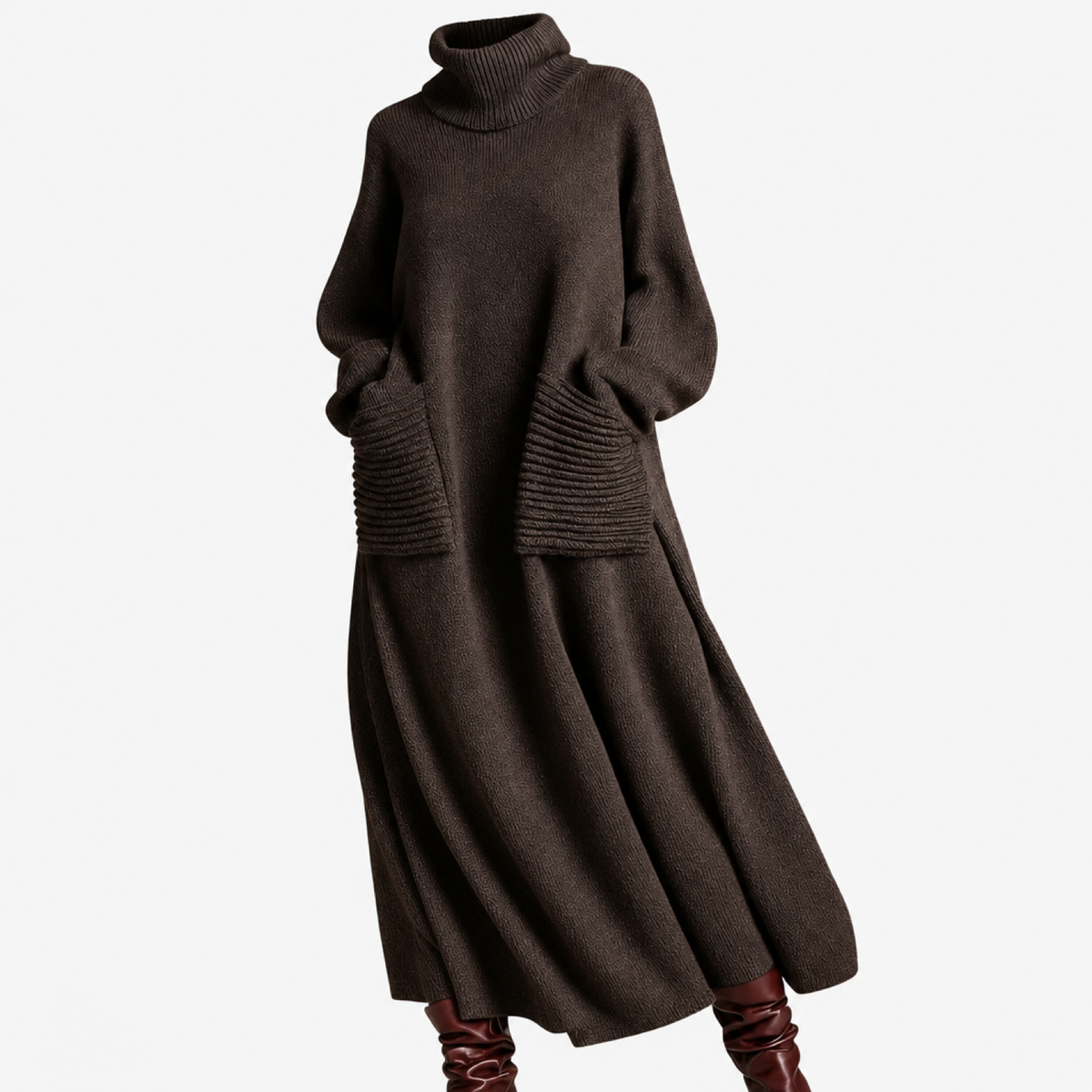 Robe maxi en maille café, vue studio