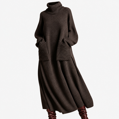 Robe maxi en maille café, vue studio
