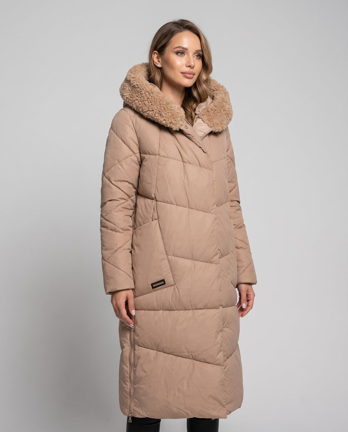 Manteau Long Matelassé à Capuche Chiara - Beige, studio