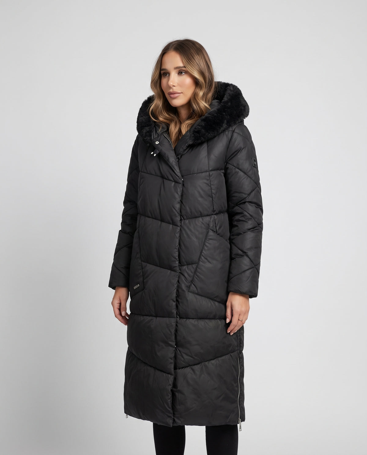 Manteau Long Matelassé à Capuche Chiara - Noir, studio