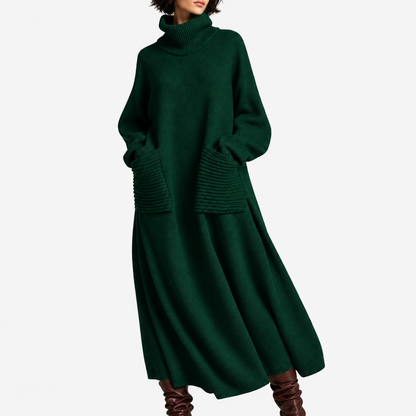 Robe maxi en maille verte, vue studio
