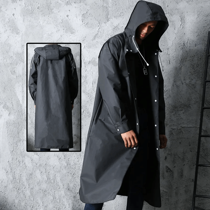 Imperméable long femme noir porté de face