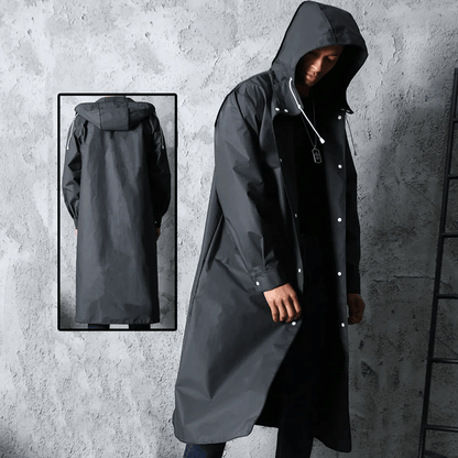 Imperméable long femme noir porté de face