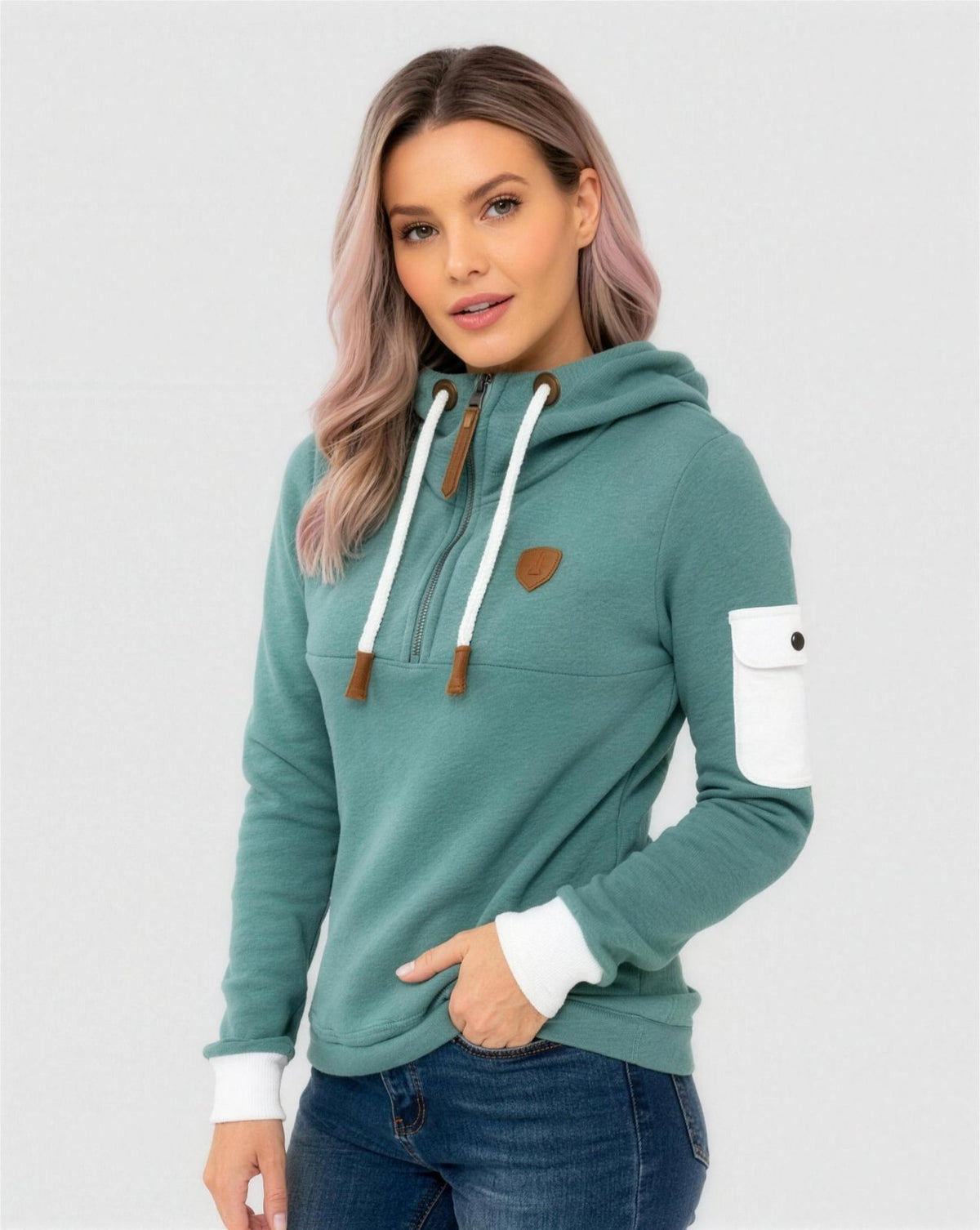 Sweat à Capuche Femme Zippé Vert