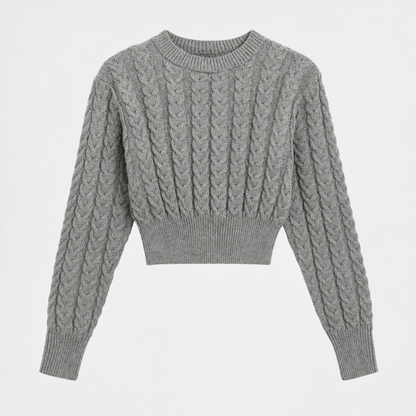 Pull torsadé femme gris, vue studio