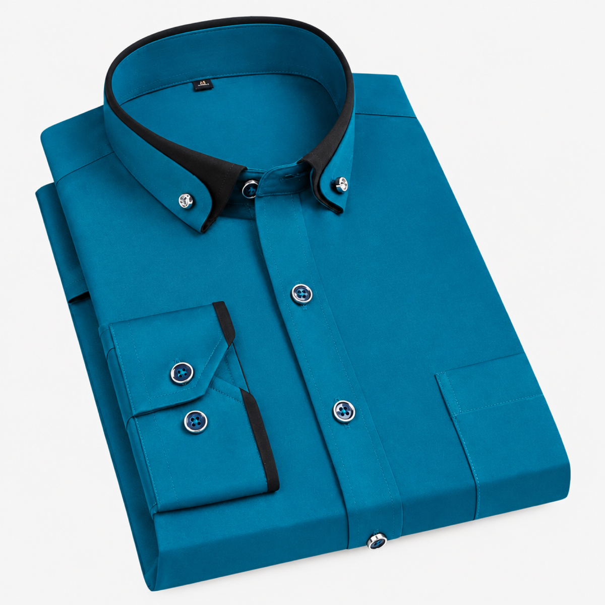 Chemise homme coton manches longues coupe ajustée, coloris bleu turquoise