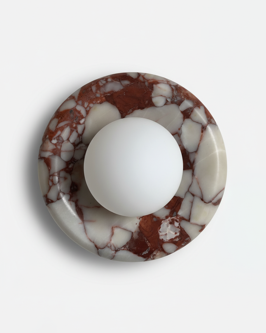 Applique murale marbre et verre dépoli, coloris Rouge Bulgari