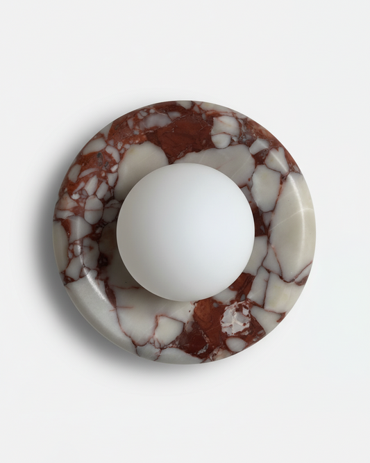 Applique murale marbre et verre dépoli, coloris Rouge Bulgari