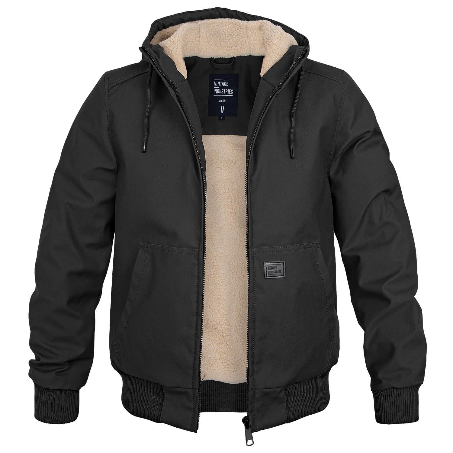Veste bomber homme à capuche doublée sherpa, coloris noir