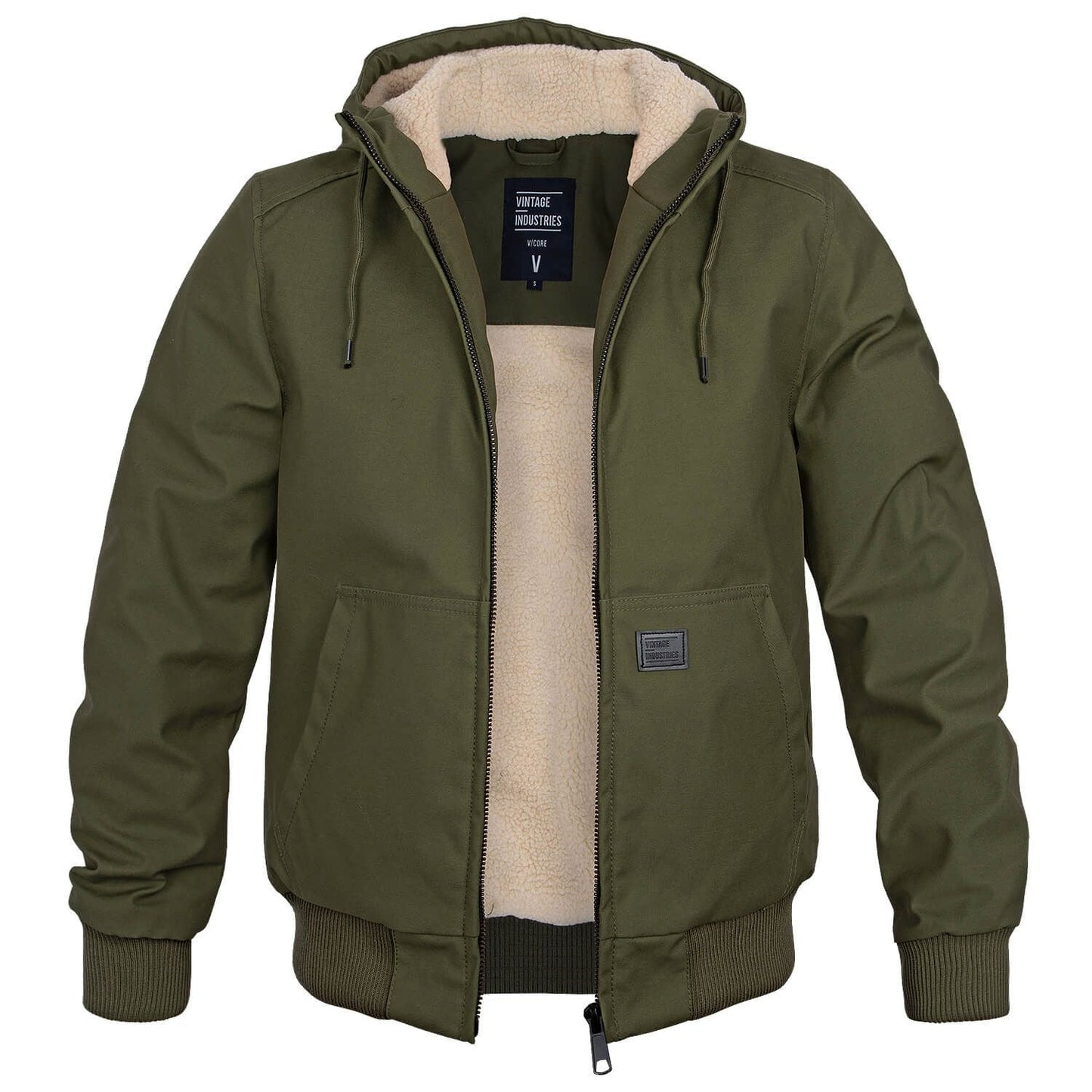 Veste bomber homme à capuche doublée sherpa, coloris olive