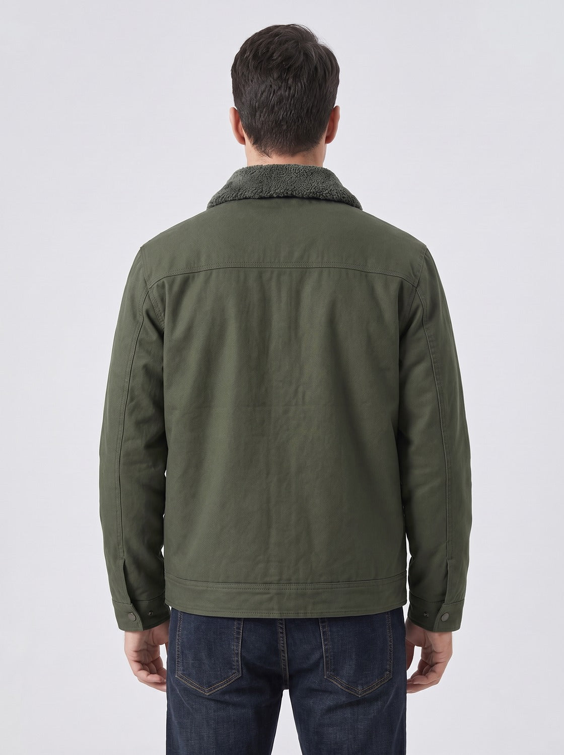 Veste de travail homme vert kaki avec doublure polaire, vue de dos