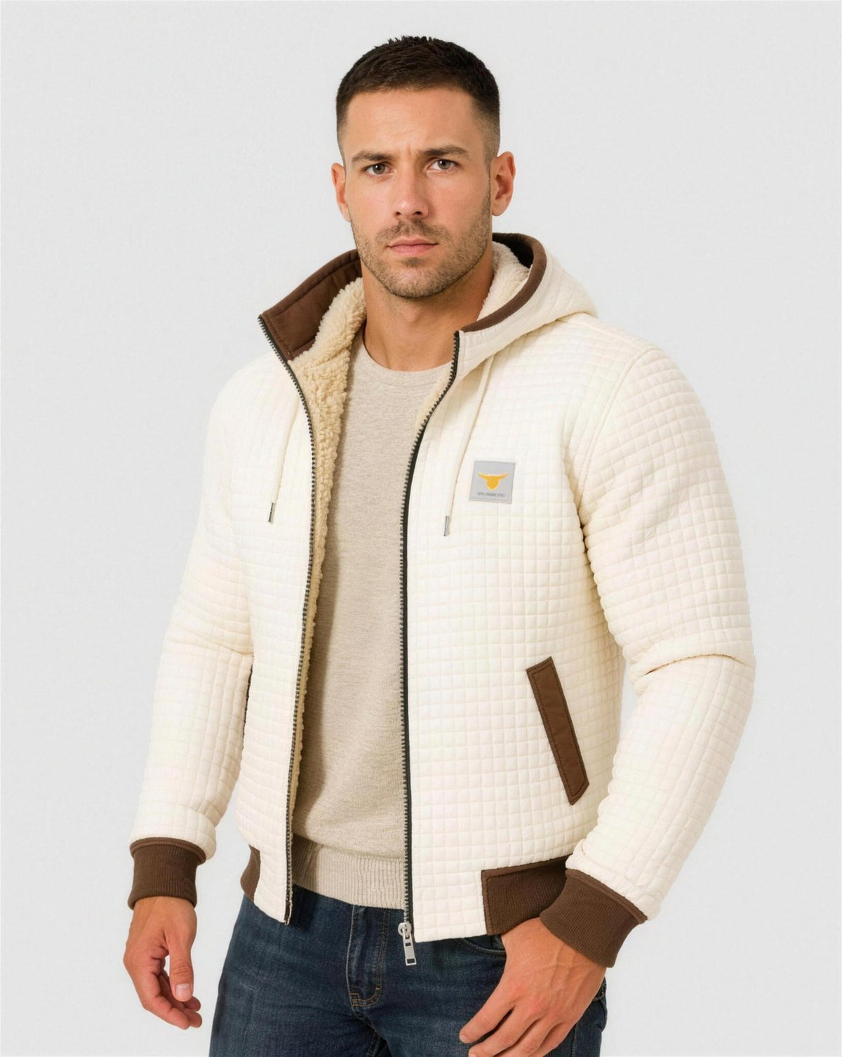 Veste Matelassée Homme Capuche Doublée Sherpa - Blanc